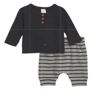 Nordstrom Babies' Kids' Henley & Pants Set In Black & Grey Stripe Size 3M NWT